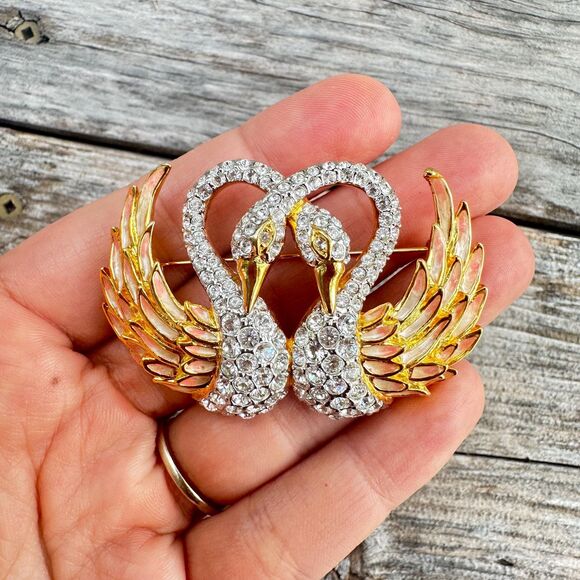 Nolan Miller Swan Brooch Glamour Collection Rhinestone Nestling Swan Swans - Picture 1 of 2